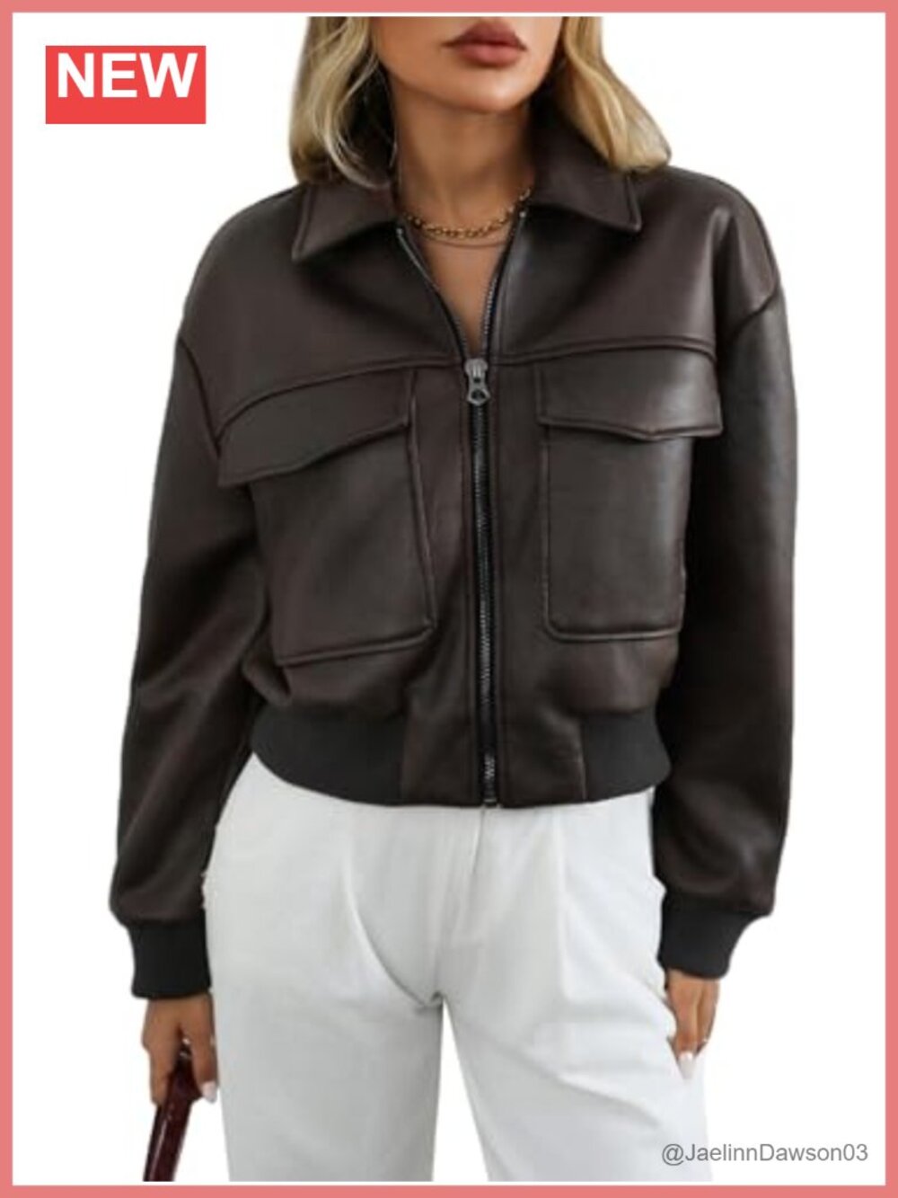 Women Faux Leather Bomber Jacket Distressed Button Front Aviator Biker Coat